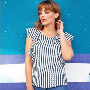 ANTHRO Eva Franco Striped Ruffle Top